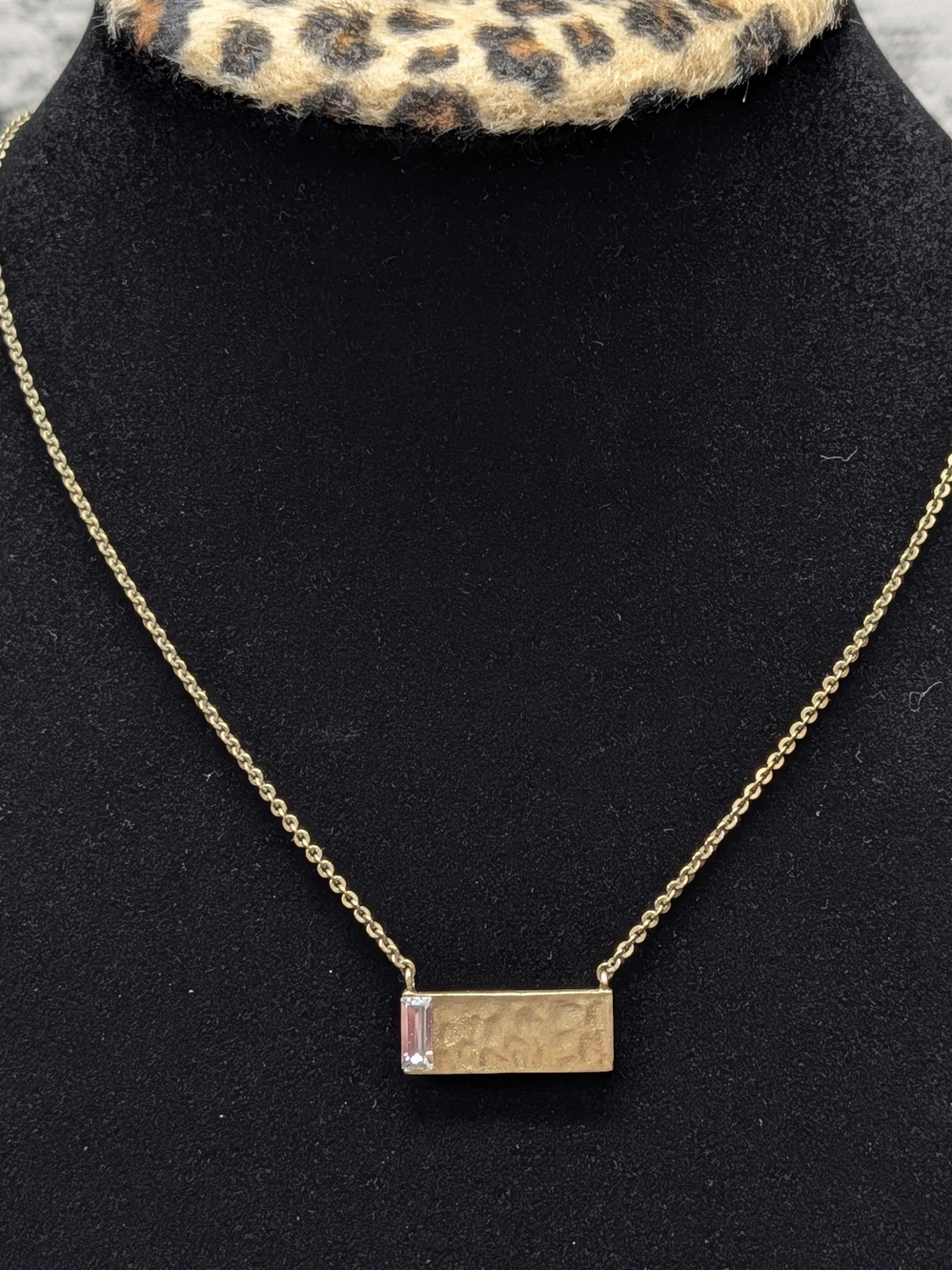 Silpada KR Kelsey & Ryane Hammered Brass Bar Baguette Crystal Necklace